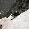 The steepest section of the Cross Couloir, about mid-way up.  July 7, 2006