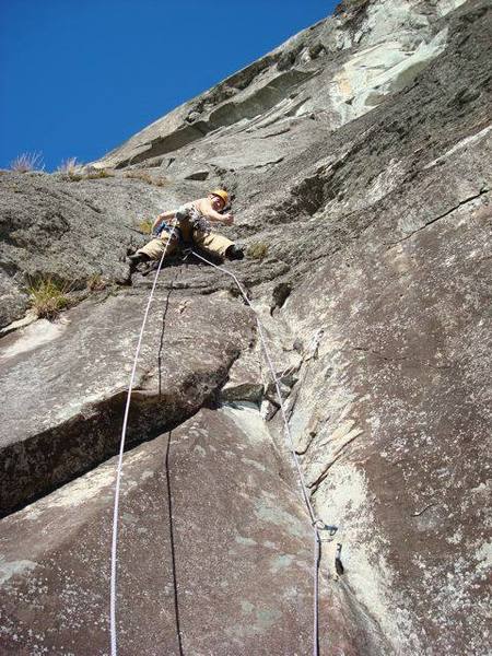 Looking up at the 5.10c pitch. This is way easier for taller people.
