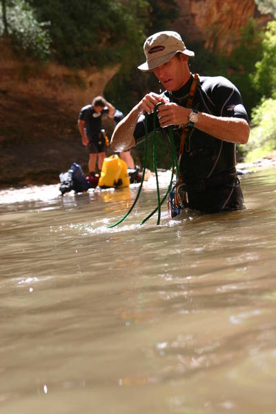 Rigging up for the next plunge at the Subway, Zion Nat'l Park