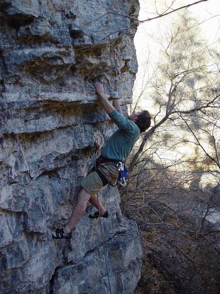 Walt starting on the best part of the route: big moves on big holds.