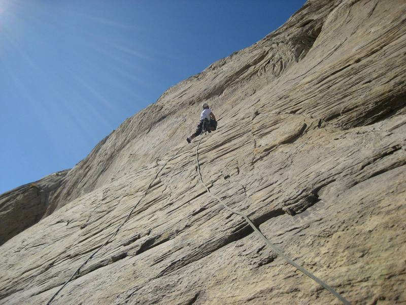 Paul starting across the corn flake slab ,second pitch.