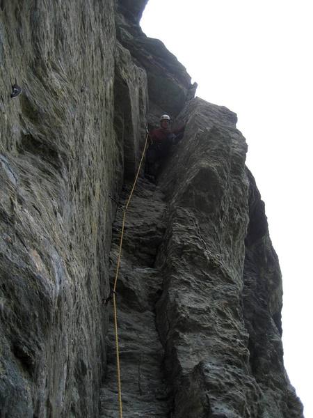 My first chimney climb. The classic "Shortcut to Exposure" (5.9) in Wanaka.