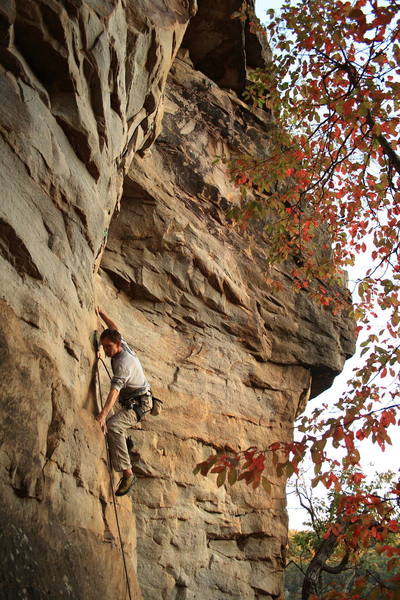 Squeezing one last climb out of the day. Ryan Cantor at Obed. 