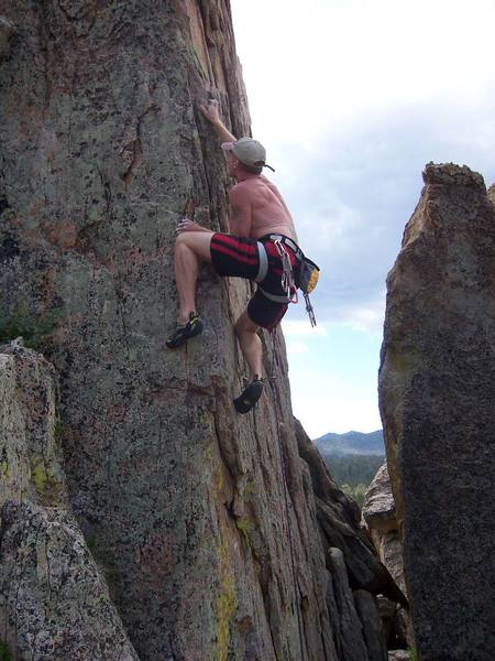 Action photo. Shano climbing out of the Tombstone Pit.