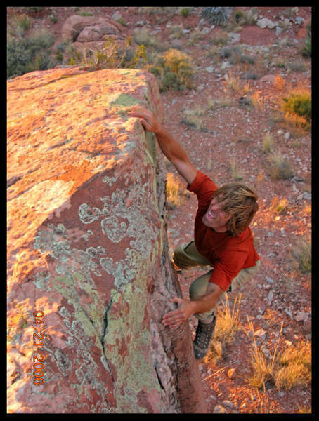 At the commonly used bivy site there is a cool boulder with several fun, moderate problems. If you do choose to bivy there, don't miss sunset bouldering at this beautiful spot. Photo by Justin York.