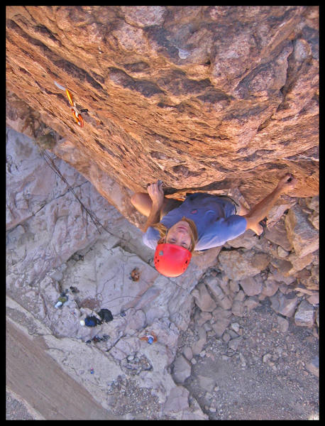 Past the crux and cruising on fun holds.  Photo by Manny.
