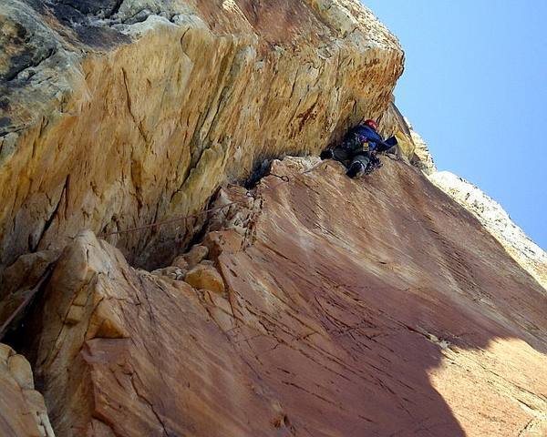 This is the second pitch of Pegasus on Mt Hayden in the Grand Canyon. The first 2 pitches are both crux pitches. The 3rd pitch, although easier, isn't a gimme either. Mt Hayden is one of the best summits around. Photo by Markguycan.