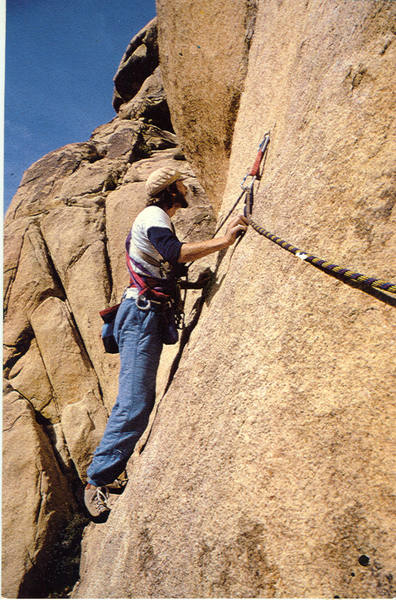 Me eyeing the crux mid 80's. Photo by Rob Mulligan