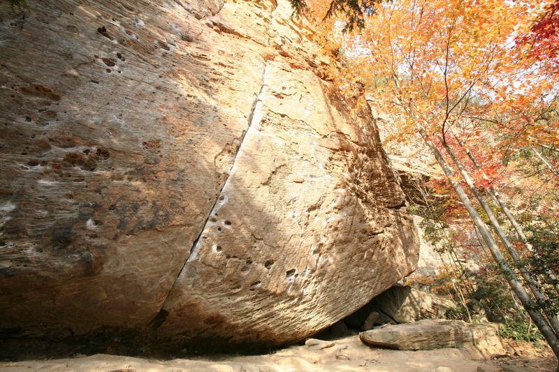 The route climbs the overhanging crack.