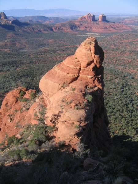 This spire is found below the start of the Sedona Scenic Cruise. It's an easy scramble from the notch to the top and is fun to do if you've got extra time. Two Sedona spires in a day! Yipee!