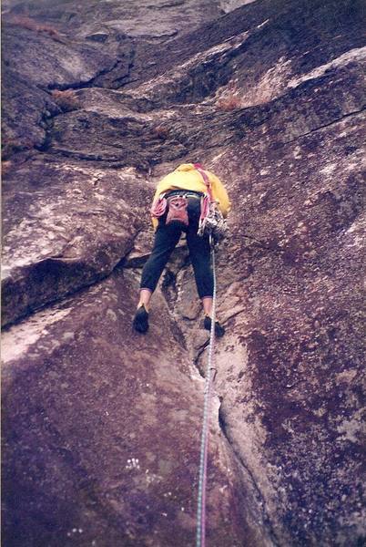 Making some progress on pitch 4... circa 1994<br>
Climber - Brian Talbert