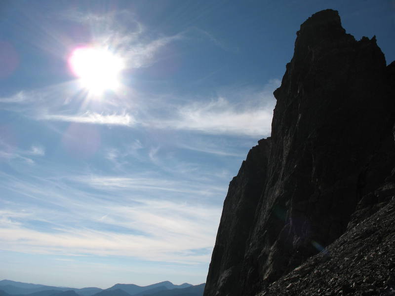 An unusual view of Hallett's buttresses as seen from the west, up the drainage toward Tyndall Glacier.