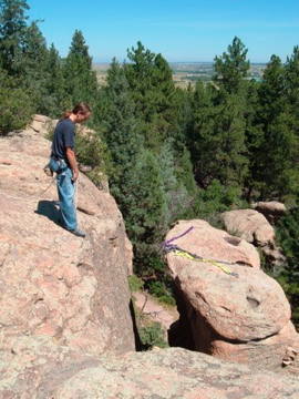 Pondering the meaning of 'I don't think so.' The step to Banana Tower, Castlewood Canyon, CO