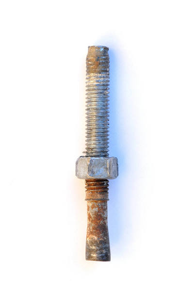 Here is another shot of the failed 1/2" expansion bolt from San Ysidro. Notice that the expansion clip is missing from the cone at the bottom of the bolt--the expansion clip is still inside the rock where the bolt was originally placed.