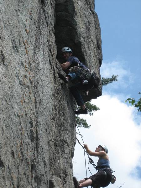 Lindsay and Graham working a heinous offwidth at the Spider's Web.