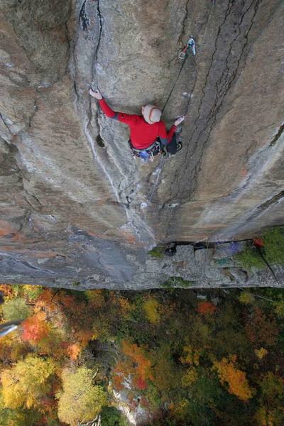 Peter K. styling his way up one of his new school testpieces on Moss Cliff. Adirondacks, NY.