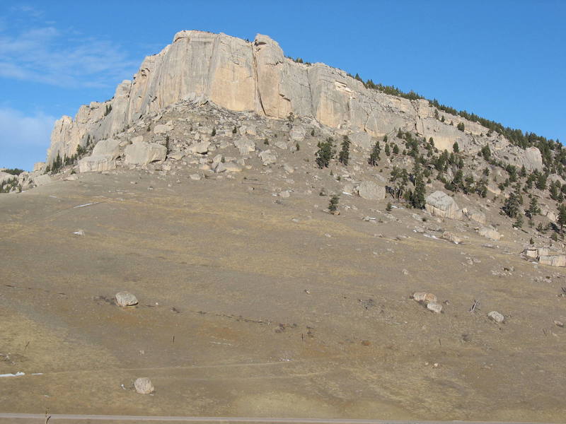 Steamboat Point seen from Highway 14. The trail can barely be seen ...