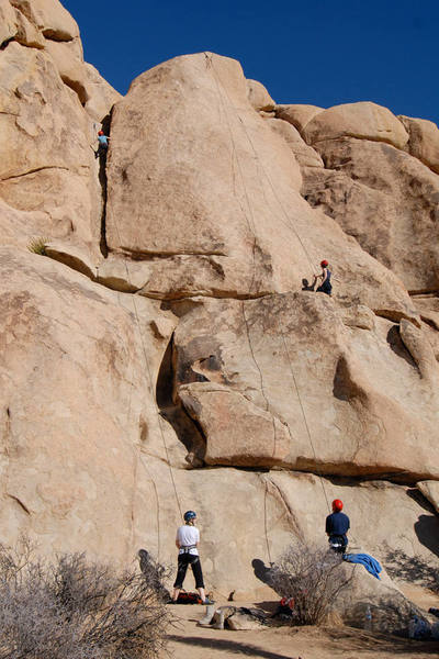 A fun day of top-roping in Echo Cove. The climber on the left is stemming her way up Chute Up. The climber on the right is on W.A.C.