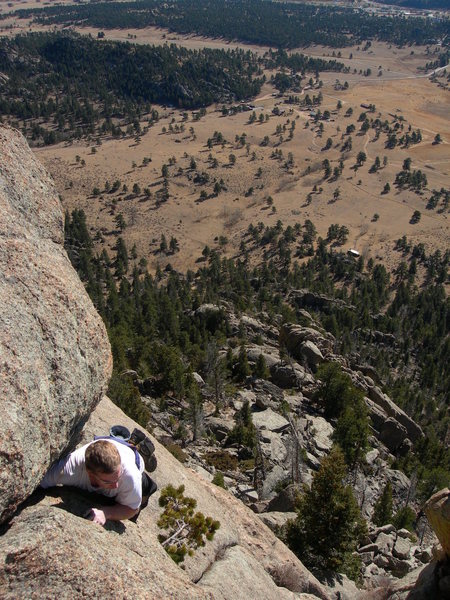 Mike Carnes entering the crux bulge. 11-19-06