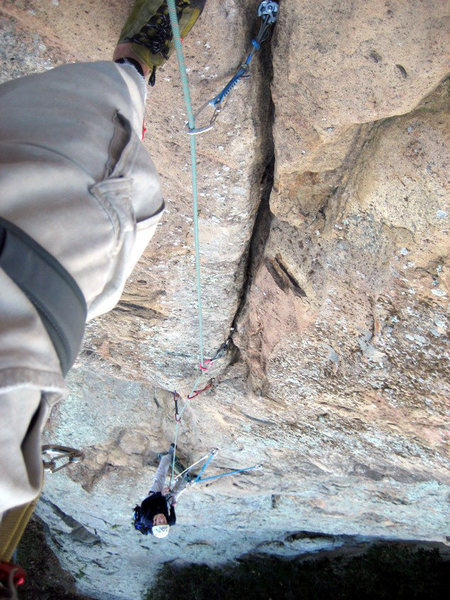 Matt looking down P-Crack at Brian. Just before the infamous traverse.