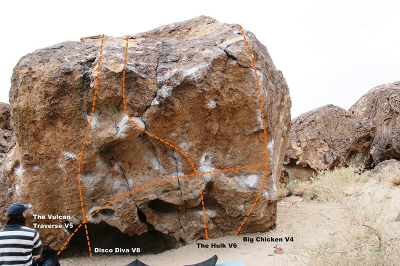 'Happy Boulder', south face topo