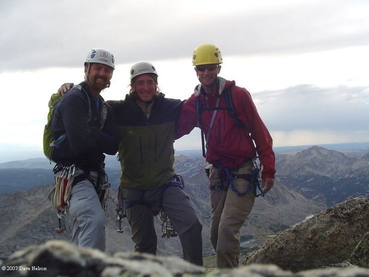 The three of us on top, myself, dave and joe. You can see the nasty weather rolling in to catch us on the way down.