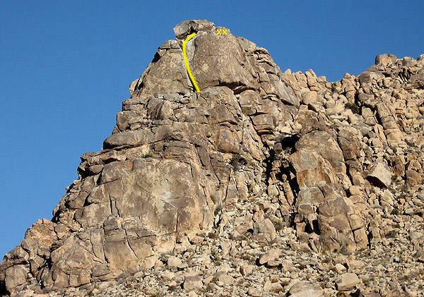 The East Formation of Lizard's Landing showing Lizard's Landing (5.7) the route. Photo by Blitzo.