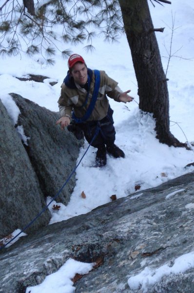 It looks like Mike is saying "Why are we doing this"... but we both had a good time... this is the ledge and big tree just left of the Black Overhang that starts Beginners Route...