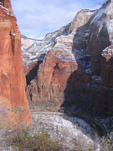 Leaning Wall Descent with approximate location of raps.