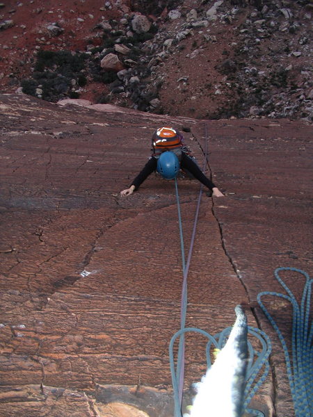 Anne enjoying the finger crack atop pitch 5