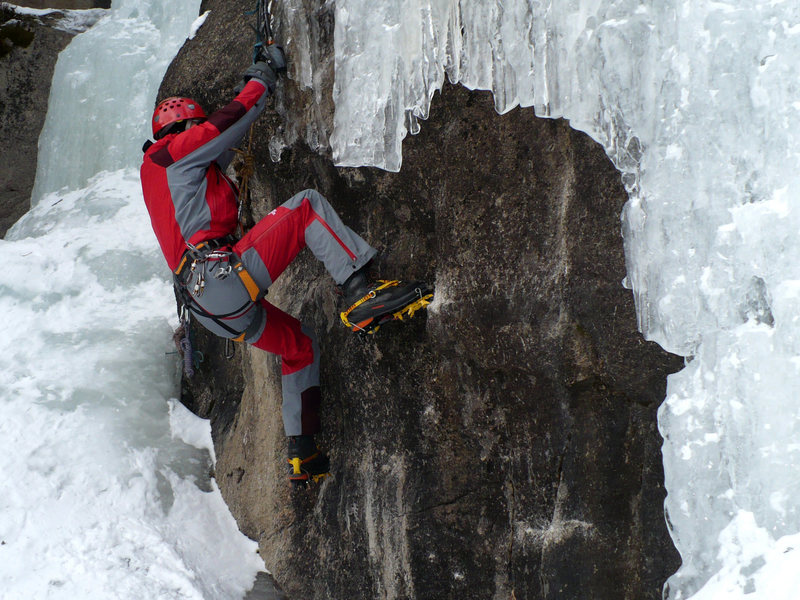 A little mixed climbing at the base of Hidden Falls on 18 Jan. 2008.