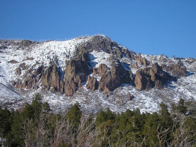 Wintery conditions on The Elysian Buttress, Mt. Elden's "premiere" multi pitch venue.