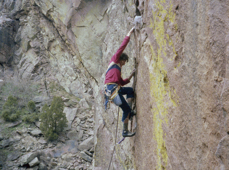 Derek on West Face, check out the shoes and gear.