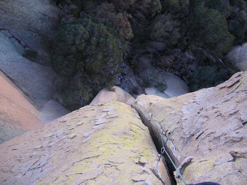 Looking down the first pitch of Days of Future Past. End Pinnacle, Rockafellow Domes.