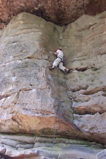 The mighty John Mayfield leads It(5.10a).