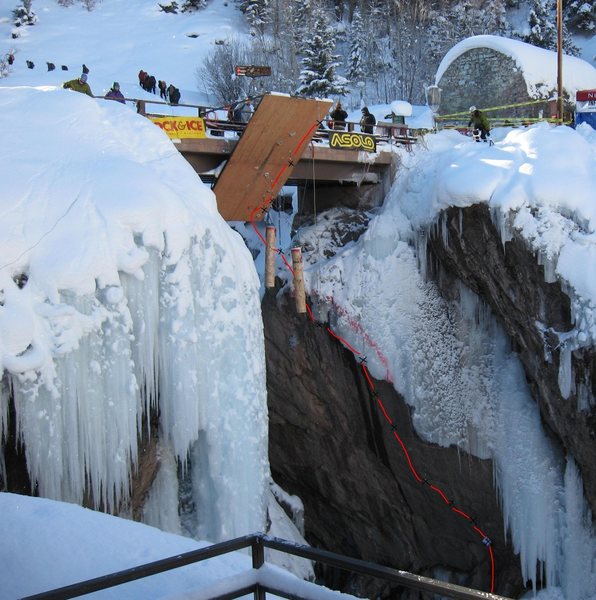 The comp route, supposedly at M11, containing rock, some ice, and Euro-style, wood obstacles.