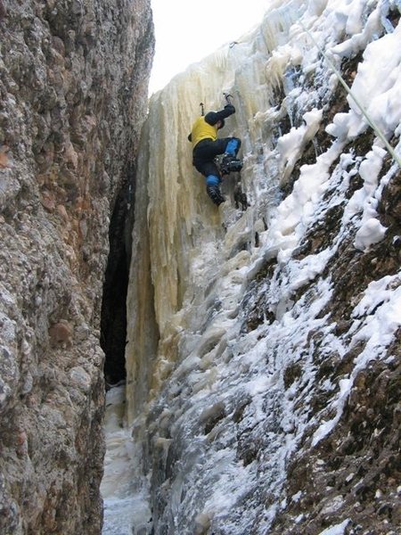 Finishing up the steeper ice on Nervosa.