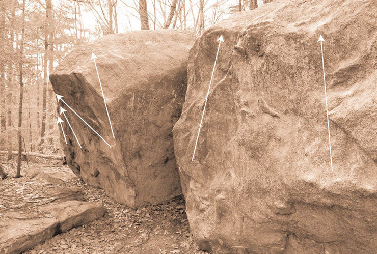 Warm up Area, Problems Listed L to R: M.V. V3, B-Becca V9, Throwing Trumps V6, Burt Gives Blowjobs V6, Oh Annie V0, Damn the Man V8