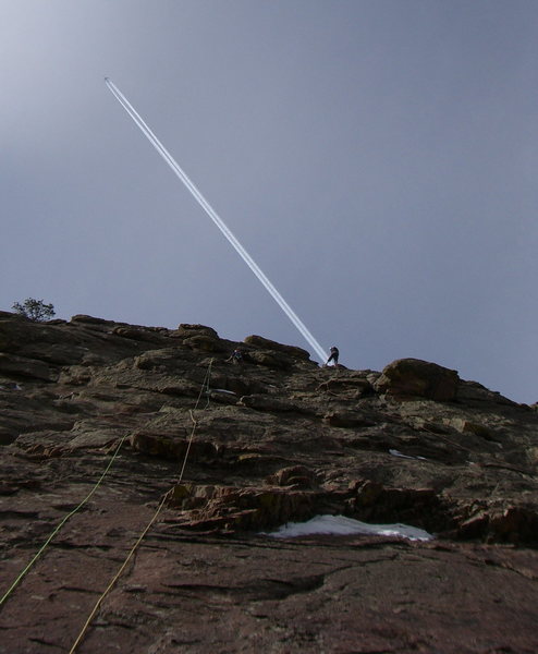 Percious cruising through the crux pitch. <br>
<br>
Photo by Kateri Ahrendt.