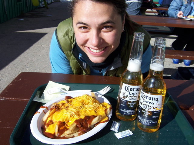 Me. A-Basin. Chili Fries. Skiing with my old roomie.... GREAT DAY!!!!!