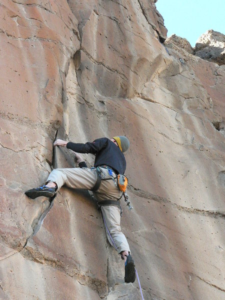 Eyeing the crux of Special Ed while reluctantly deciding to let go of the super positive flake for my left hand.