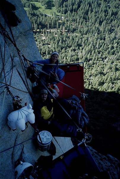 Bivying on top of pitch 9, party pig in tow.