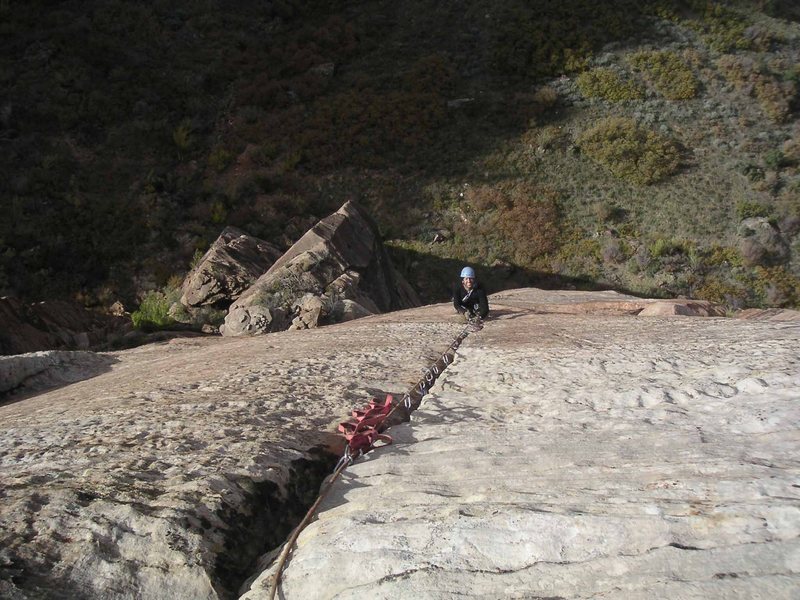 Following the 4th pitch - C2<br>
Photo by D. Jones