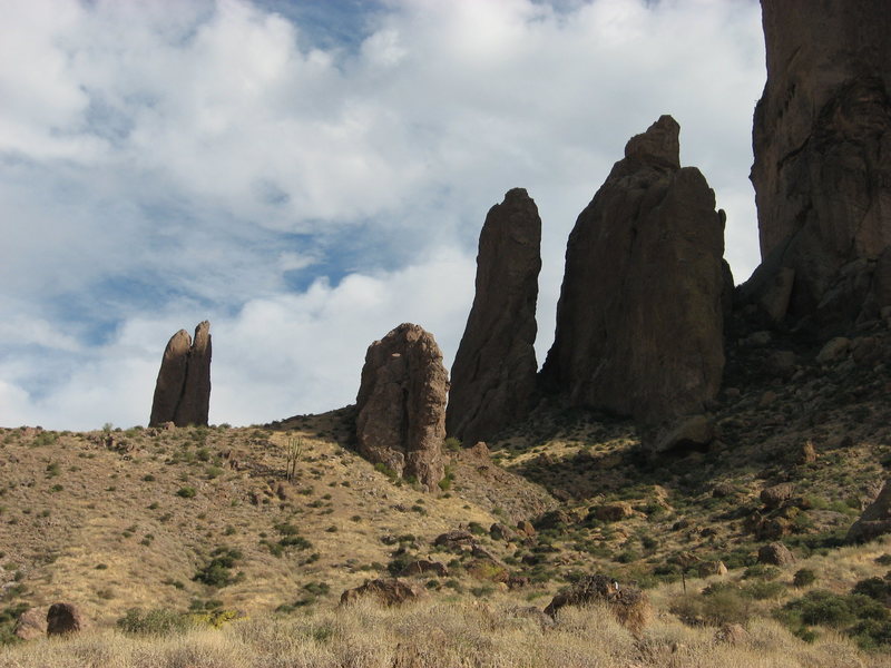 The Hand, Superstitions, AZ is creeping into the picture on the left along with various other pinnacles to the right.