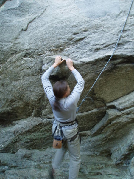Not a great photo, but this is the right route on the formation that has a single bolt on the top. It is located at the end of the trail and the last real formation before it starts breaking up.