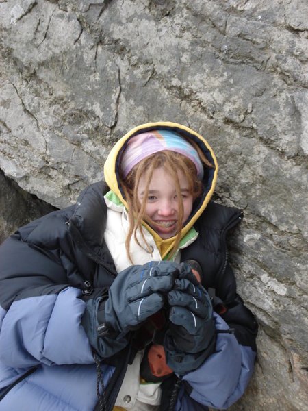 lily in all her cold weather gear... well actually all my cold weather gear too...