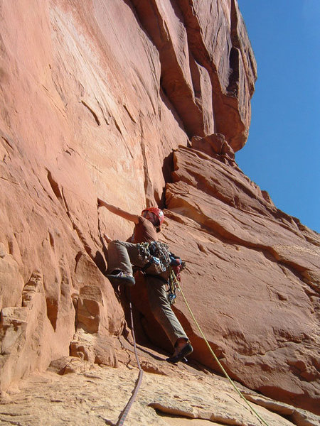 The second pitch of the Southwest Defile Route on Grand View Spire.