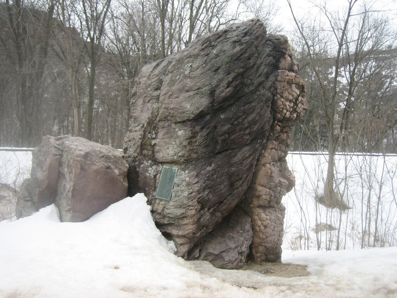Van Hise Rock<br>
<br>
Located near Rock Springs, Van Hise Rock is named after renowned UW geologist Charles Van Hise. Van Hise used this boulder in the 1890's to demonstrate concepts in metamorphic and structural geology to his students.<br>
<br>
Learned geologists and geographers from the University of Wisconsin used the Baraboo Range for decades to formulate theories in mountain building epochs.<br>
<br>