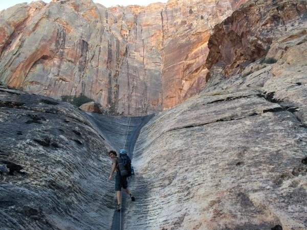 Heading up the initial approach slabs via the Batman rope