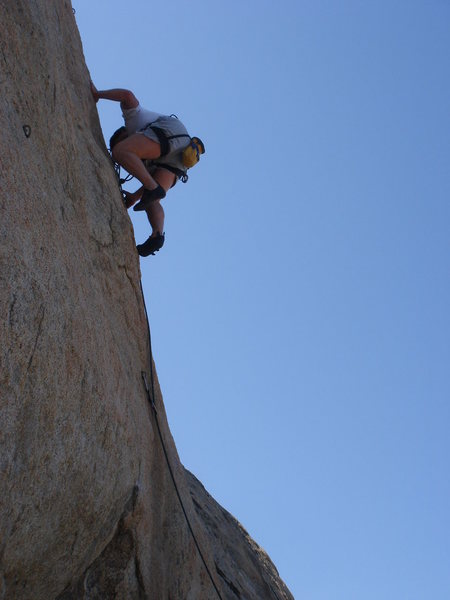 leading Sunshine Daydream (5.10b) on the Sundeck, BR<br>
<br>
photo by Wes Warwick